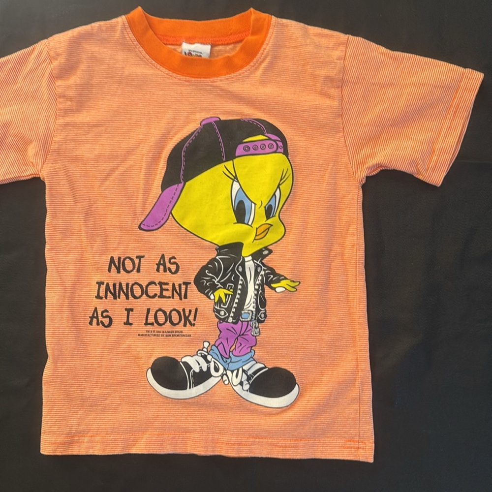 Orange Striped Looney Tunes T-Shirt kids sz 10